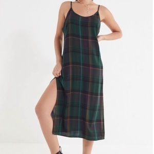 uo rugby plaid slip midi dress